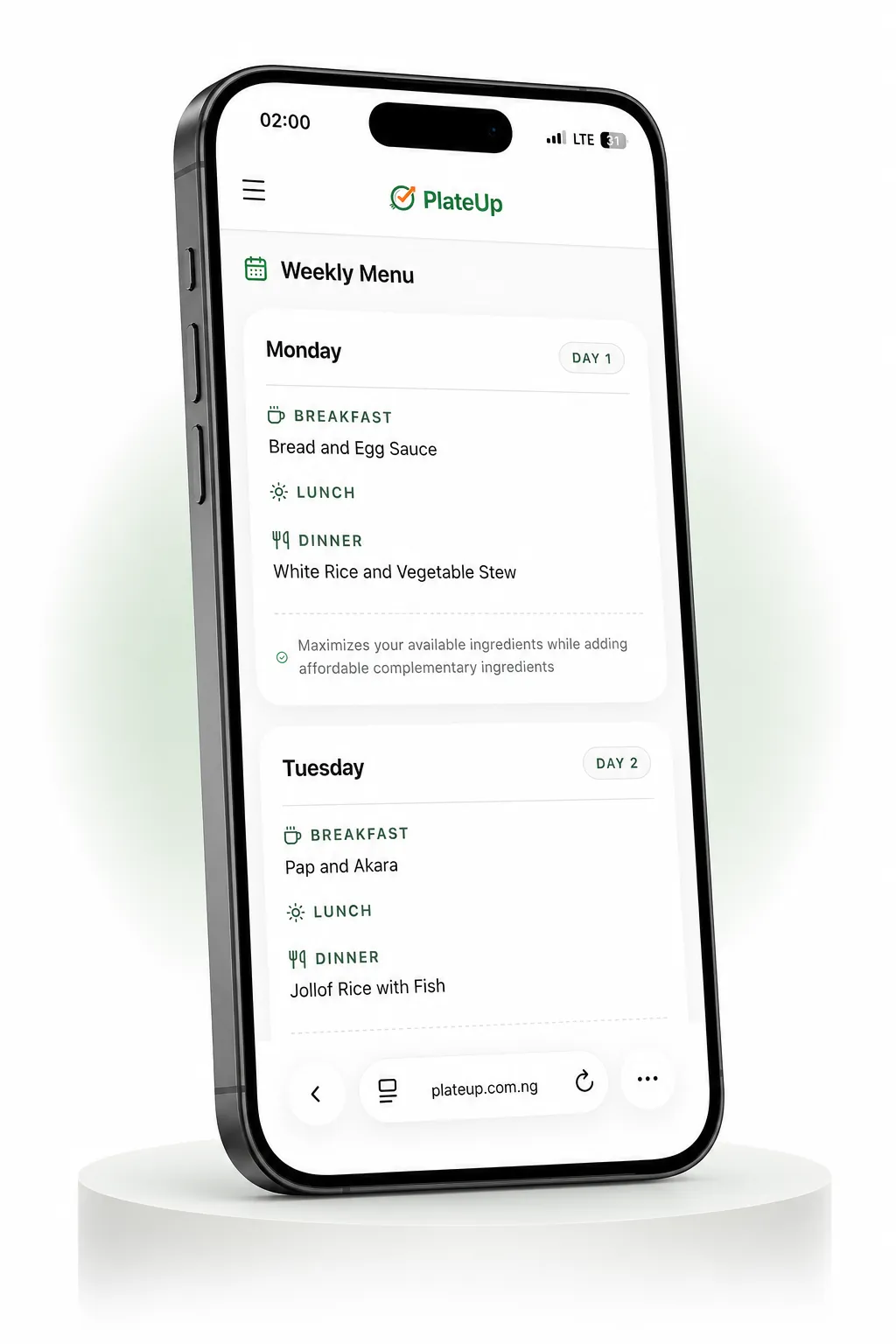 Generated Weekly Meal Plan